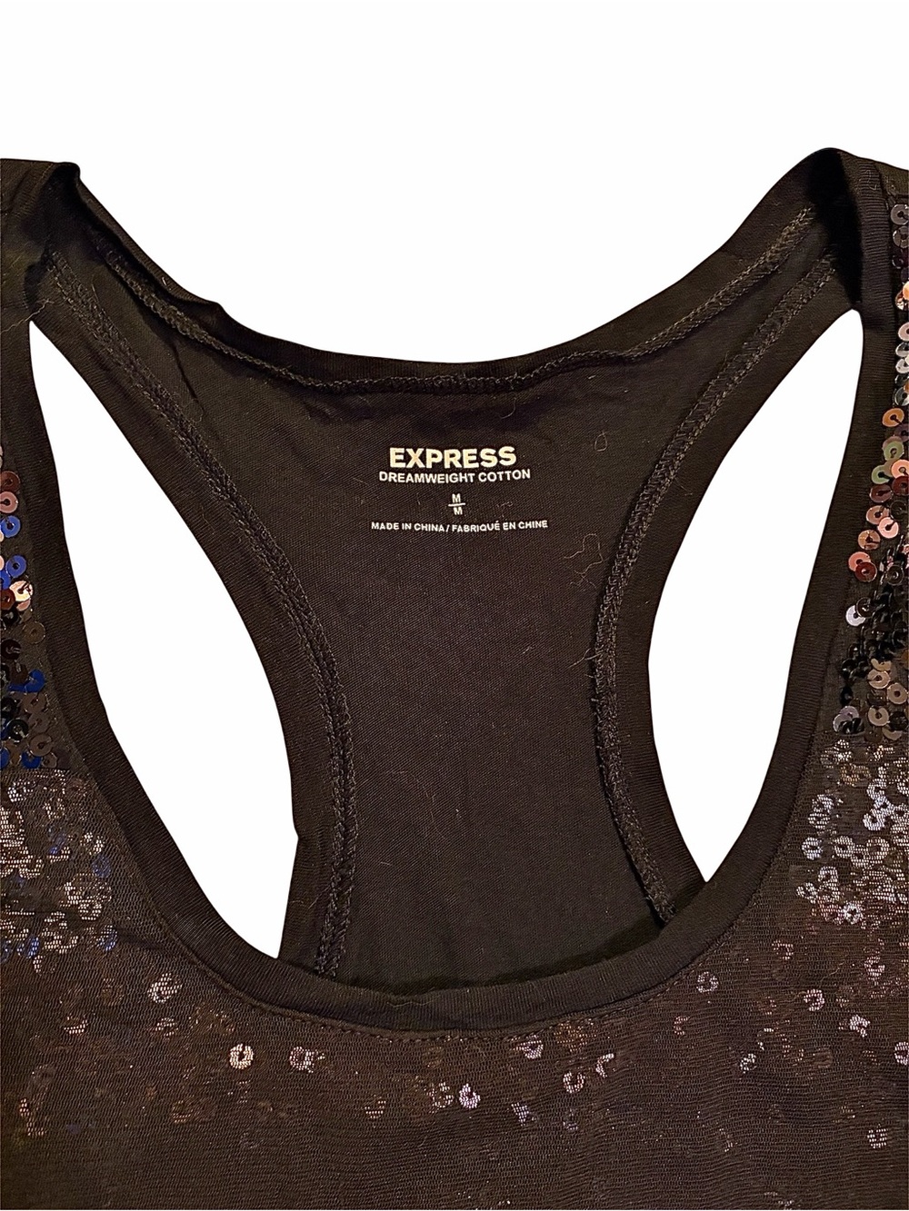 Express Black Sequin Tank Top with Bronze Accent Size Medium - Picture 4 of 6